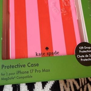 NEW KATE SPADE IPHONE CASE 17 PRO MAX PINK ORANGE MAGSAFE HARD SHELL STRIPE NEON